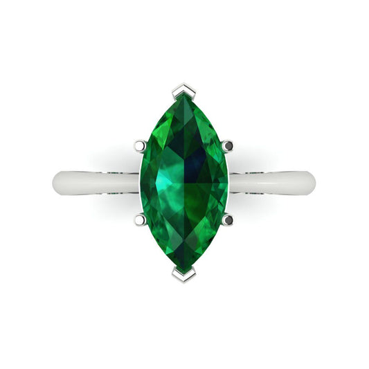 2.5 cttw Simulated Emerald Solitaire  Engagement Ring - Solid White Gold (VVS1, Marquise Cut ,13x6.5mm)