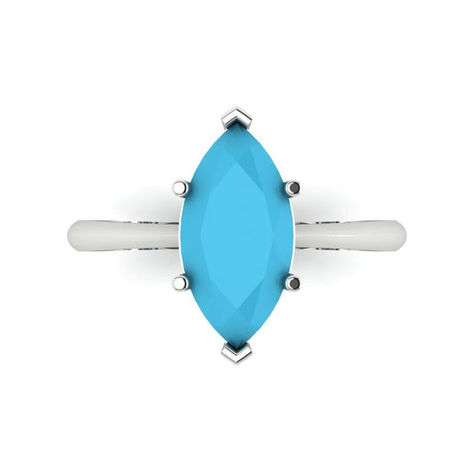 2.5 cttw Simulated Turquoise Solitaire  Engagement Ring - Solid White Gold (VVS1, Marquise Cut ,13x6.5mm)