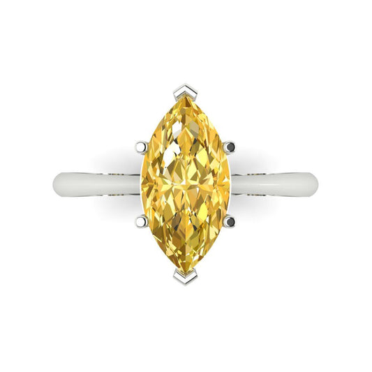 2.5 cttw Natural Citrine Solitaire  Engagement Ring - Solid White Gold (VVS1, Marquise Cut ,13x6.5mm)
