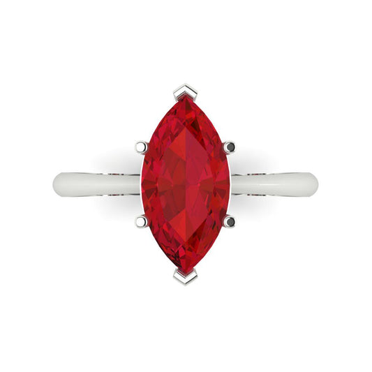 2.5 cttw Simulated Ruby Solitaire  Engagement Ring - Solid White Gold (VVS1, Marquise Cut ,13x6.5mm)