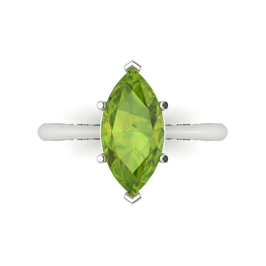 2.5 cttw Natural Peridot Solitaire  Engagement Ring - Solid White Gold (VVS1, Marquise Cut ,13x6.5mm)