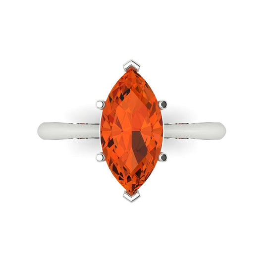 2.5 cttw Zirconia Simulated Red Diamond Solitaire  Engagement Ring - Solid White Gold (VVS1, Marquise Cut ,13x6.5mm)