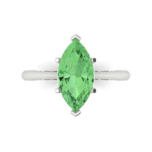 2.5 cttw Zirconia Simulated Green Diamond Solitaire  Engagement Ring - Solid White Gold (VVS1, Marquise Cut ,13x6.5mm)
