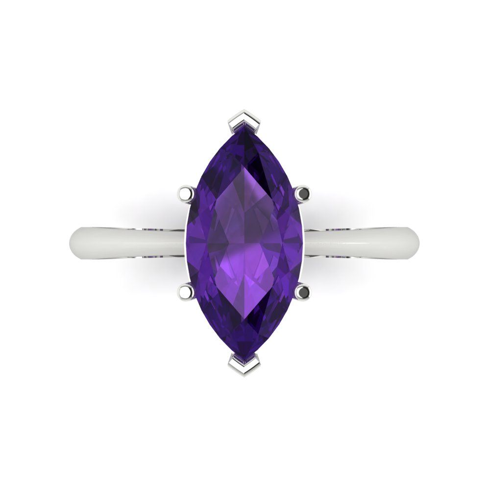2.5 cttw Natural Amethyst Solitaire  Engagement Ring - Solid Gold (Marquise Cut ,13x6.5mm)