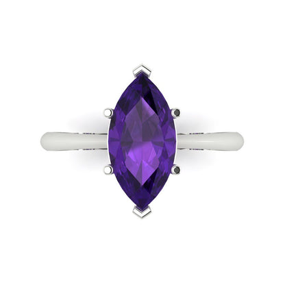 2.5 cttw Natural Amethyst Solitaire  Engagement Ring - Solid Gold (Marquise Cut ,13x6.5mm)