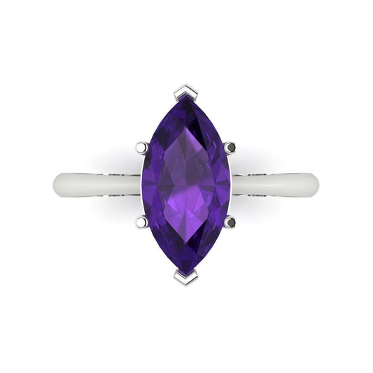 2.5 cttw Natural Amethyst Solitaire  Engagement Ring - Solid White Gold (VVS1, Marquise Cut ,13x6.5mm)