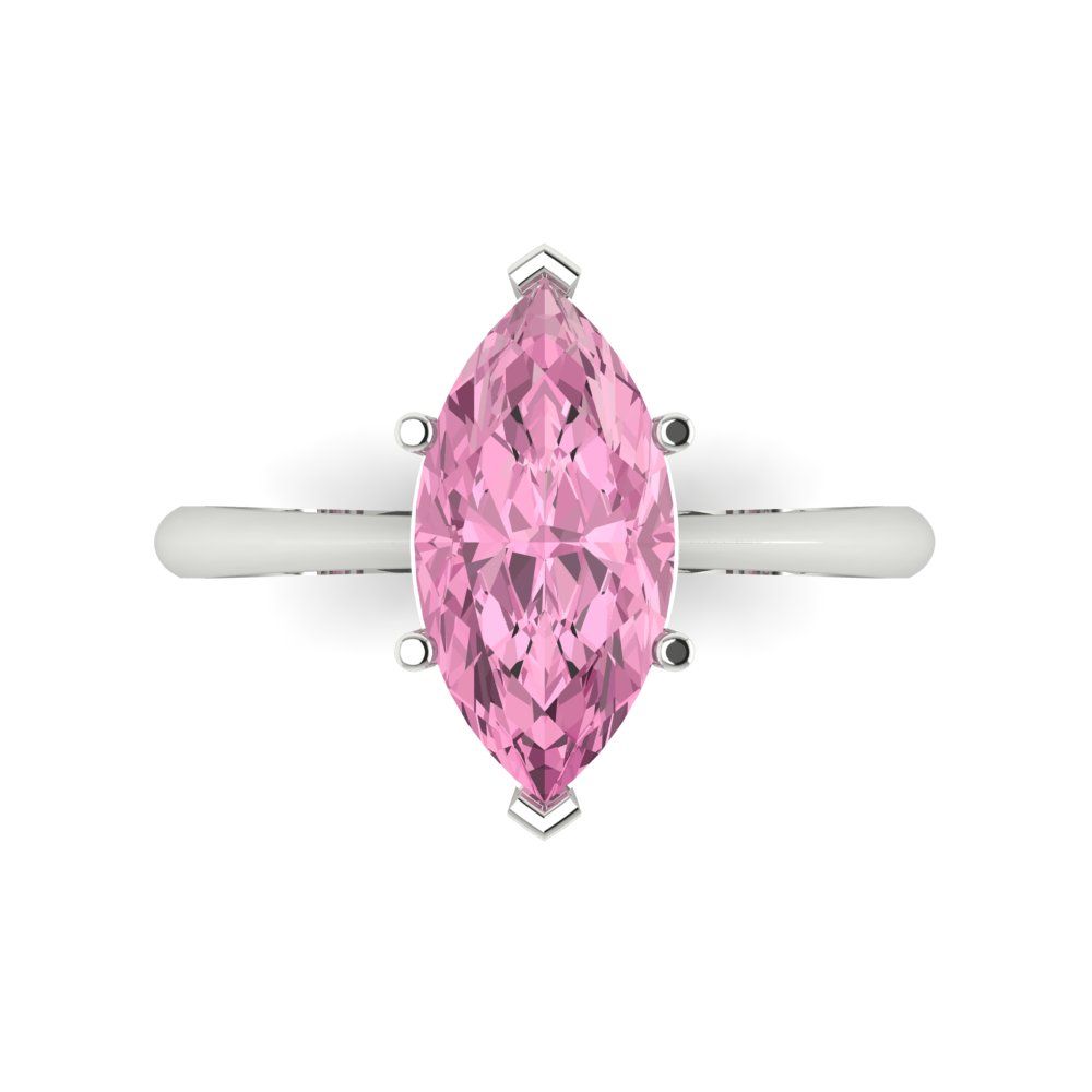 2.5 cttw Zirconia Simulated Pink Diamond Solitaire  Engagement Ring - Solid White Gold (VVS1, Marquise Cut ,13x6.5mm)