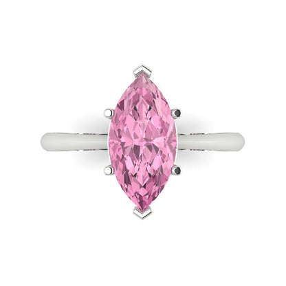2.5 cttw Zirconia Simulated Pink Diamond Solitaire  Engagement Ring - Solid White Gold (VVS1, Marquise Cut ,13x6.5mm)