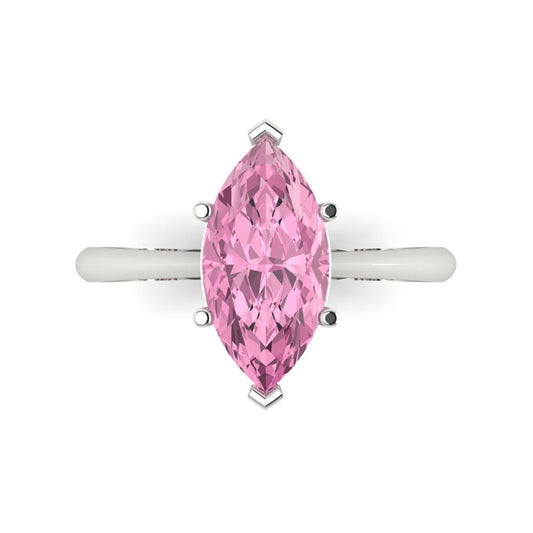 2.5 cttw Zirconia Simulated Pink Diamond Solitaire  Engagement Ring - Solid White Gold (VVS1, Marquise Cut ,13x6.5mm)