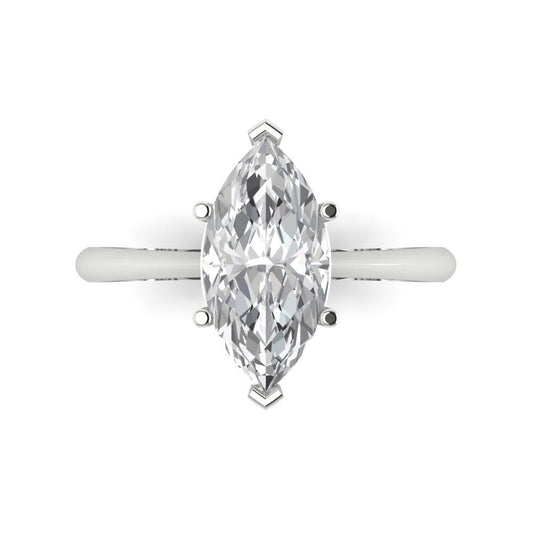 2.5 cttw Moissanite Solitaire  Engagement Ring - Solid White Gold (VVS1, Marquise Cut ,13x6.5mm)