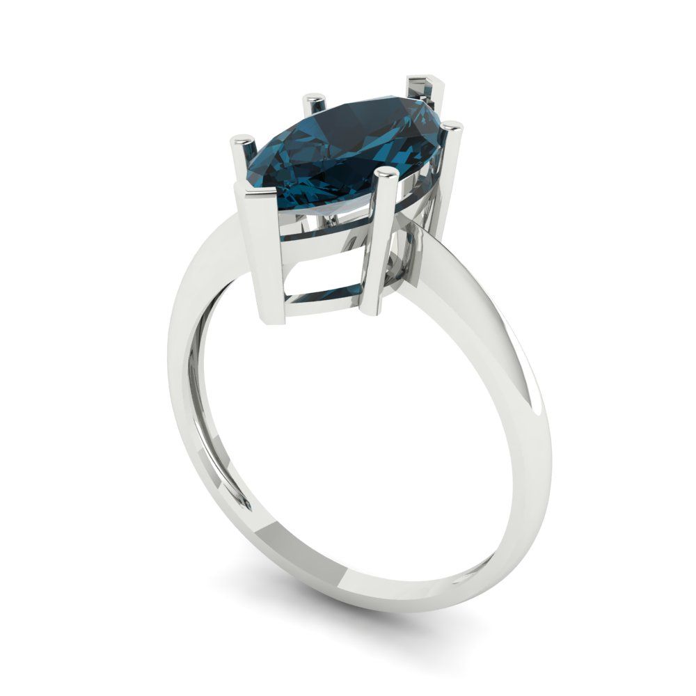 2.5 cttw Natural London Blue Topaz Solitaire  Engagement Ring - Solid Gold (Marquise Cut ,13x6.5mm)