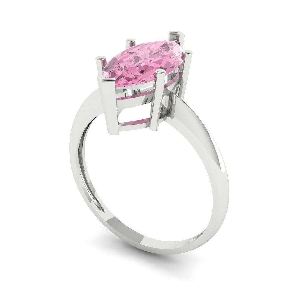 2.5 cttw Zirconia Simulated Pink Diamond Solitaire  Engagement Ring - Solid White Gold (VVS1, Marquise Cut ,13x6.5mm)