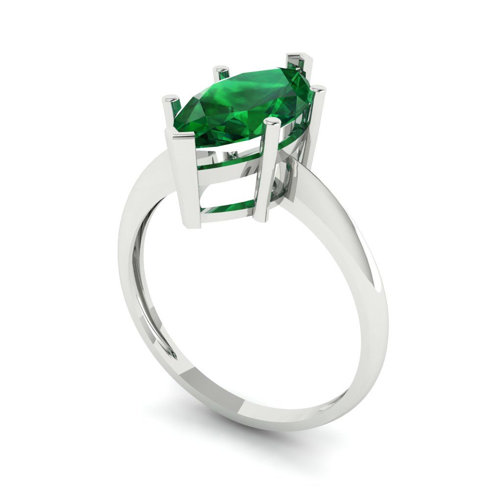 2.5 cttw Simulated Emerald Solitaire  Engagement Ring - Solid Gold (Marquise Cut ,13x6.5mm)