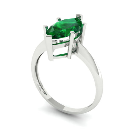 2.5 cttw Simulated Emerald Solitaire  Engagement Ring - Solid Gold (Marquise Cut ,13x6.5mm)