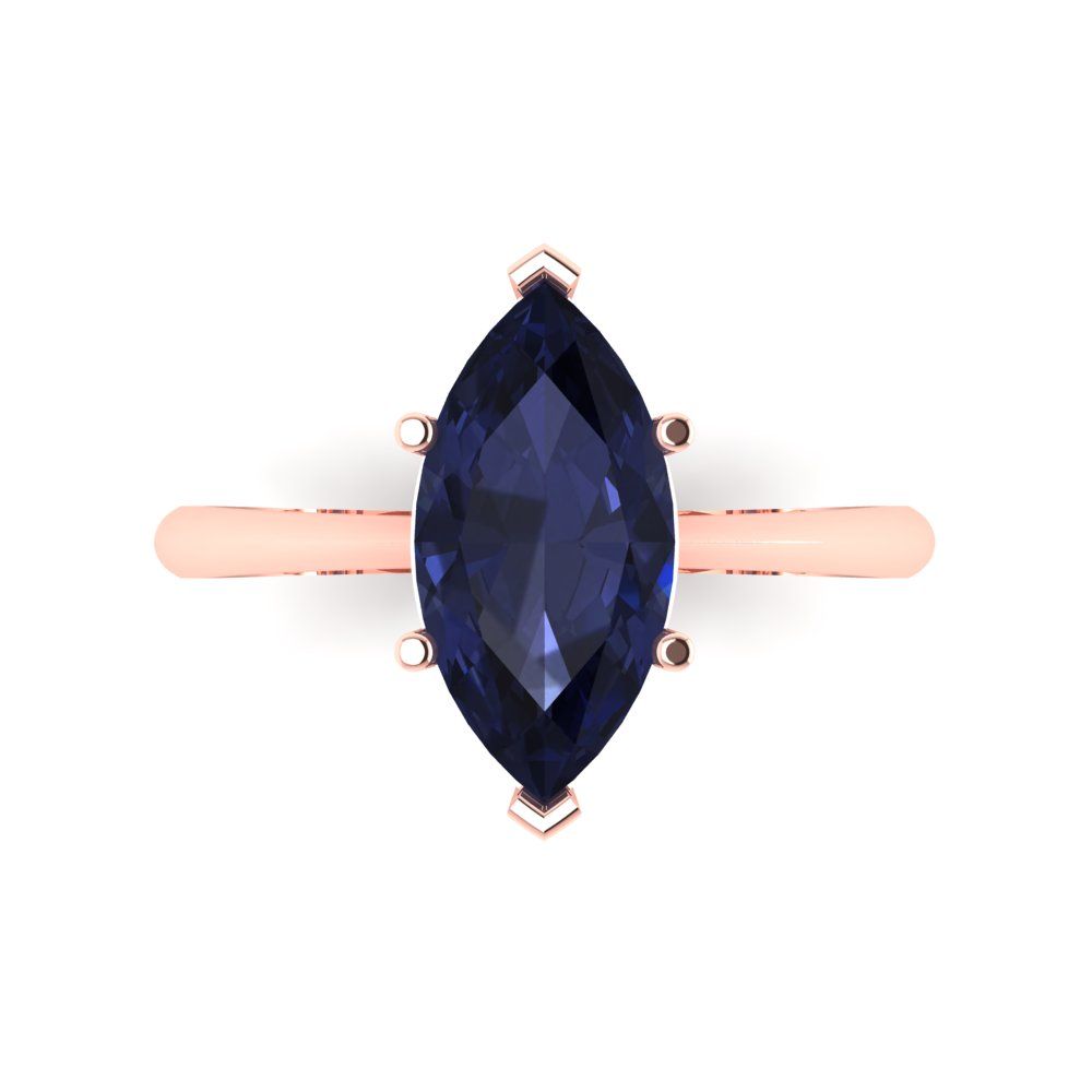 2.5 cttw Simulated Blue Sapphire Solitaire  Engagement Ring - Solid Gold (Marquise Cut ,13x6.5mm)