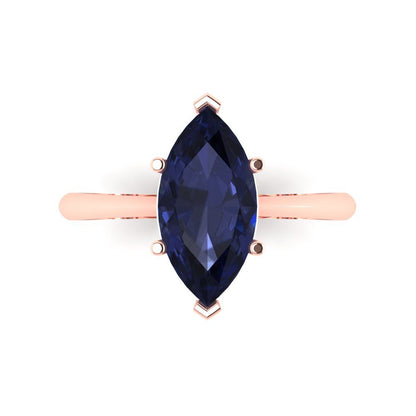 2.5 cttw Simulated Blue Sapphire Solitaire  Engagement Ring - Solid Gold (Marquise Cut ,13x6.5mm)