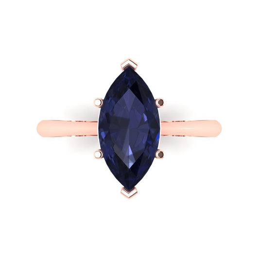 2.5 cttw Simulated Blue Sapphire Solitaire  Engagement Ring - Solid Rose Gold (VVS1, Marquise Cut ,13x6.5mm)