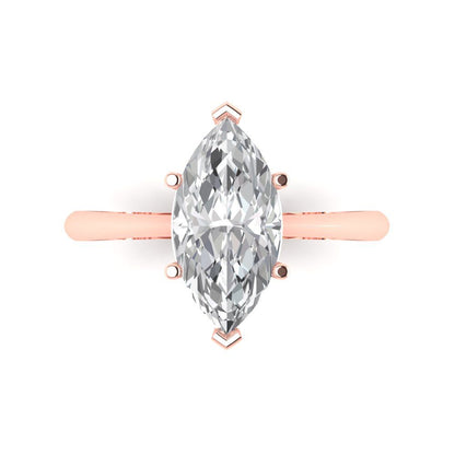 2.5 ct Brilliant Marquise Cut Natural Diamond Stone Clarity VS1-2 Color G-H Rose Gold Solitaire Ring