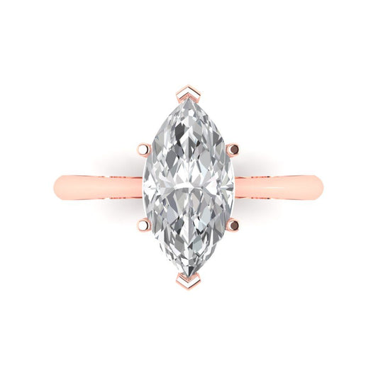 2.5 cttw Moissanite Solitaire  Engagement Ring - Solid Rose Gold (VVS1, Marquise Cut ,13x6.5mm)