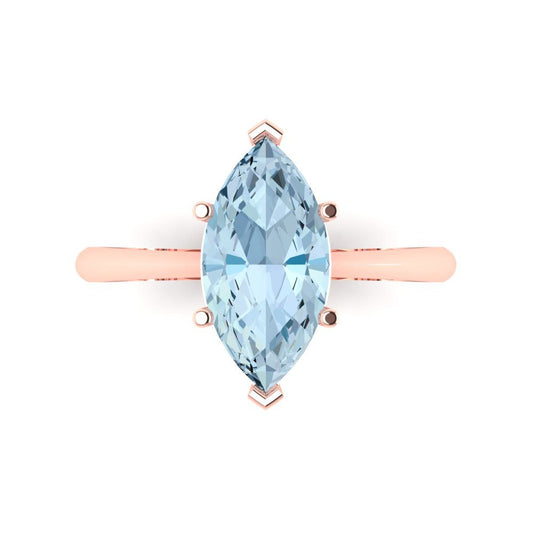 2.5 cttw Natural Aquamarine Solitaire  Engagement Ring - Solid Rose Gold (VVS1, Marquise Cut ,13x6.5mm)