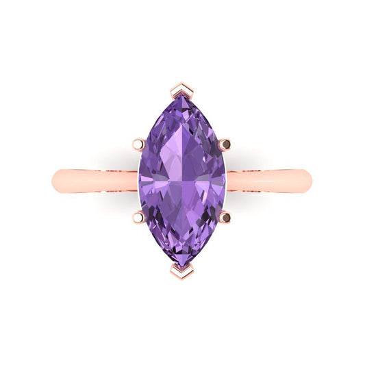 2.5 cttw Simulated Alexandrite Solitaire  Engagement Ring - Solid Rose Gold (VVS1, Marquise Cut ,13x6.5mm)