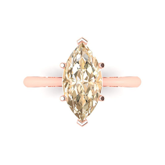 2.5 cttw Natural Morganite Solitaire  Engagement Ring - Solid Rose Gold (VVS1, Marquise Cut ,13x6.5mm)
