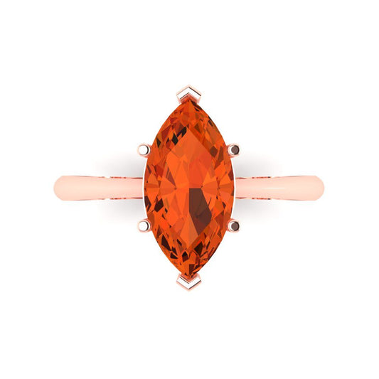 2.5 cttw Zirconia Simulated Red Diamond Solitaire  Engagement Ring - Solid Rose Gold (VVS1, Marquise Cut ,13x6.5mm)