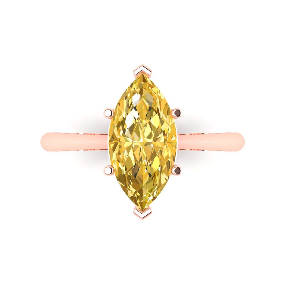 2.5 cttw Zirconia Simulated Yellow Diamond Solitaire  Engagement Ring - Solid Gold (VVS1, Marquise Cut ,13x6.5mm)