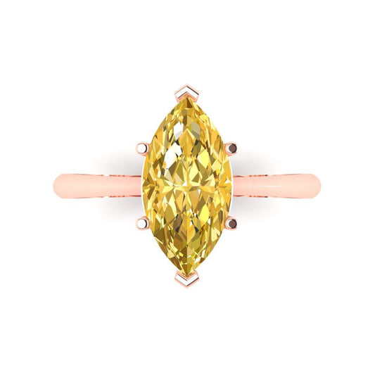 2.5 cttw Zirconia Simulated Yellow Diamond Solitaire  Engagement Ring - Solid Rose Gold (VVS1, Marquise Cut ,13x6.5mm)