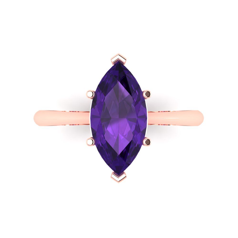 2.5 cttw Natural Amethyst Solitaire  Engagement Ring - Solid Gold (Marquise Cut ,13x6.5mm)