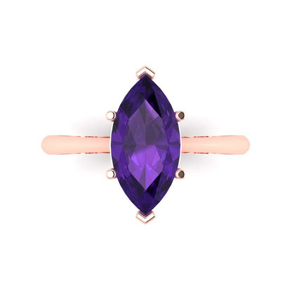 2.5 cttw Natural Amethyst Solitaire  Engagement Ring - Solid Gold (Marquise Cut ,13x6.5mm)
