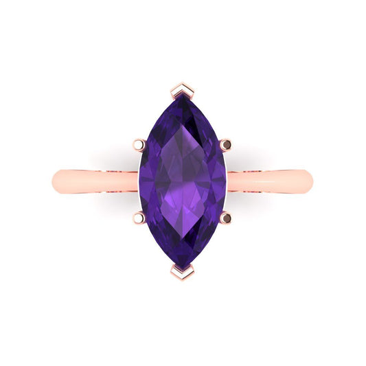 2.5 cttw Natural Amethyst Solitaire  Engagement Ring - Solid Rose Gold (VVS1, Marquise Cut ,13x6.5mm)