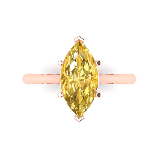 2.5 cttw Natural Citrine Solitaire  Engagement Ring - Solid Rose Gold (VVS1, Marquise Cut ,13x6.5mm)