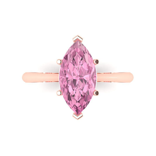 2.5 cttw Zirconia Simulated Pink Diamond Solitaire  Engagement Ring - Solid Rose Gold (VVS1, Marquise Cut ,13x6.5mm)