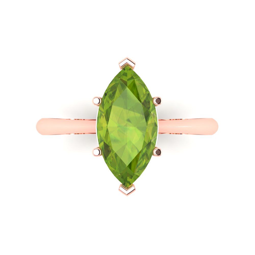 2.5 cttw Natural Peridot Solitaire  Engagement Ring - Solid Gold (Marquise Cut ,13x6.5mm)