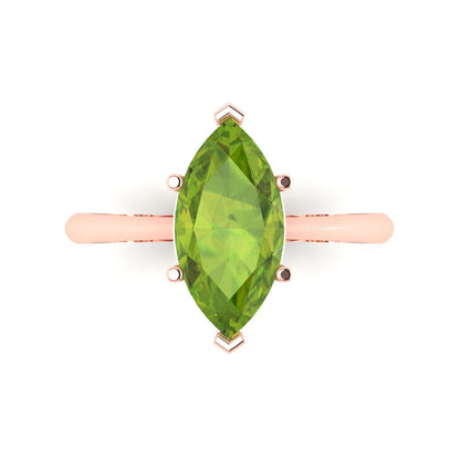 2.5 cttw Natural Peridot Solitaire  Engagement Ring - Solid Gold (Marquise Cut ,13x6.5mm)