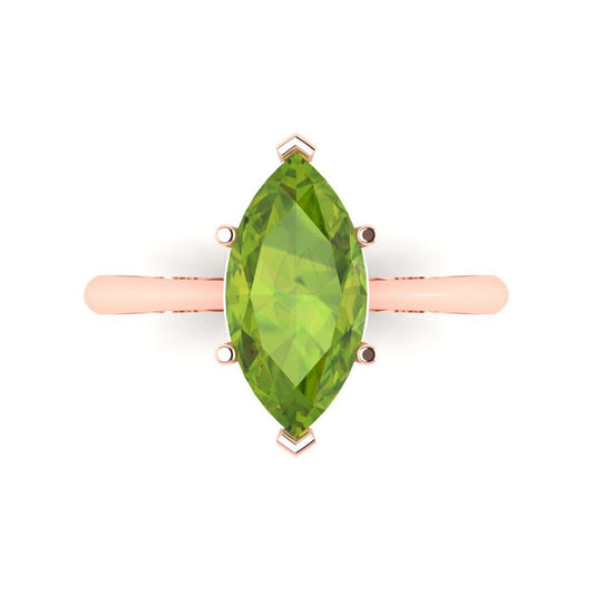 2.5 cttw Natural Peridot Solitaire  Engagement Ring - Solid Rose Gold (VVS1, Marquise Cut ,13x6.5mm)