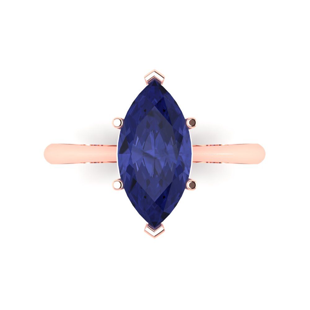 2.5 cttw Simulated Tanzanite Solitaire  Engagement Ring - Solid Gold (Marquise Cut ,13x6.5mm)