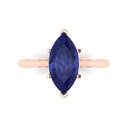 2.5 cttw Simulated Tanzanite Solitaire  Engagement Ring - Solid Gold (Marquise Cut ,13x6.5mm)