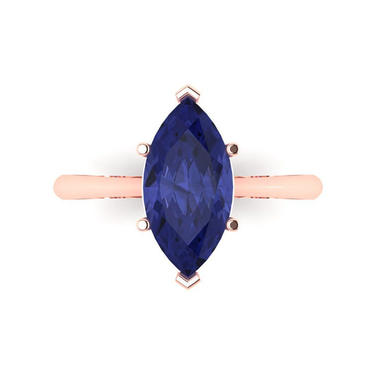 2.5 cttw Simulated Tanzanite Solitaire  Engagement Ring - Solid Rose Gold (VVS1, Marquise Cut ,13x6.5mm)