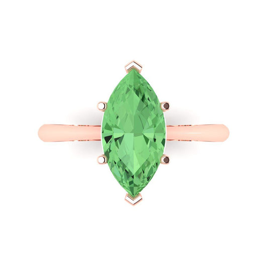 2.5 cttw Zirconia Simulated Green Diamond Solitaire  Engagement Ring - Solid Rose Gold (VVS1, Marquise Cut ,13x6.5mm)