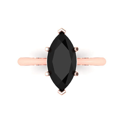 2.5 cttw Natural Onyx Solitaire  Engagement Ring - Solid Gold (Marquise Cut ,13x6.5mm)