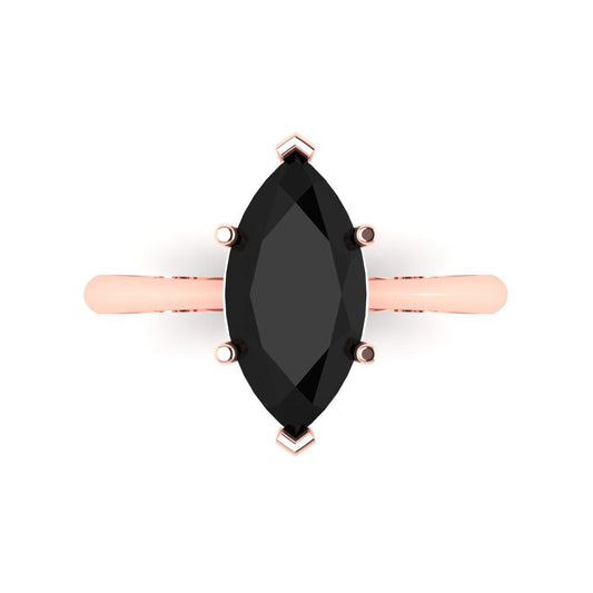 2.5 cttw Natural Onyx Solitaire  Engagement Ring - Solid Rose Gold (VVS1, Marquise Cut ,13x6.5mm)