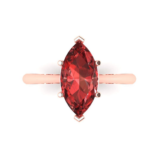 2.5 cttw Natural Garnet Solitaire  Engagement Ring - Solid Rose Gold (VVS1, Marquise Cut ,13x6.5mm)