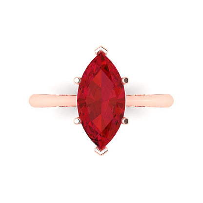 2.5 cttw Simulated Ruby Solitaire  Engagement Ring - Solid Rose Gold (VVS1, Marquise Cut ,13x6.5mm)