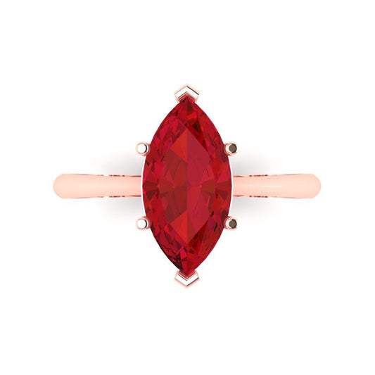 2.5 cttw Simulated Ruby Solitaire  Engagement Ring - Solid Rose Gold (VVS1, Marquise Cut ,13x6.5mm)