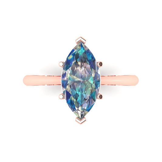 2.5 cttw Blue Moissanite Solitaire  Engagement Ring - Solid Rose Gold (VVS1, Marquise Cut ,13x6.5mm)