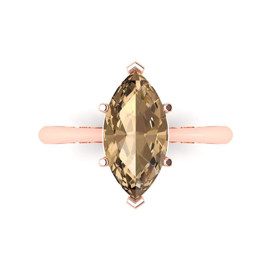 2.5 cttw Zirconia Simulated Champagne Diamond Solitaire  Engagement Ring - Solid Rose Gold (VVS1, Marquise Cut ,13x6.5mm)