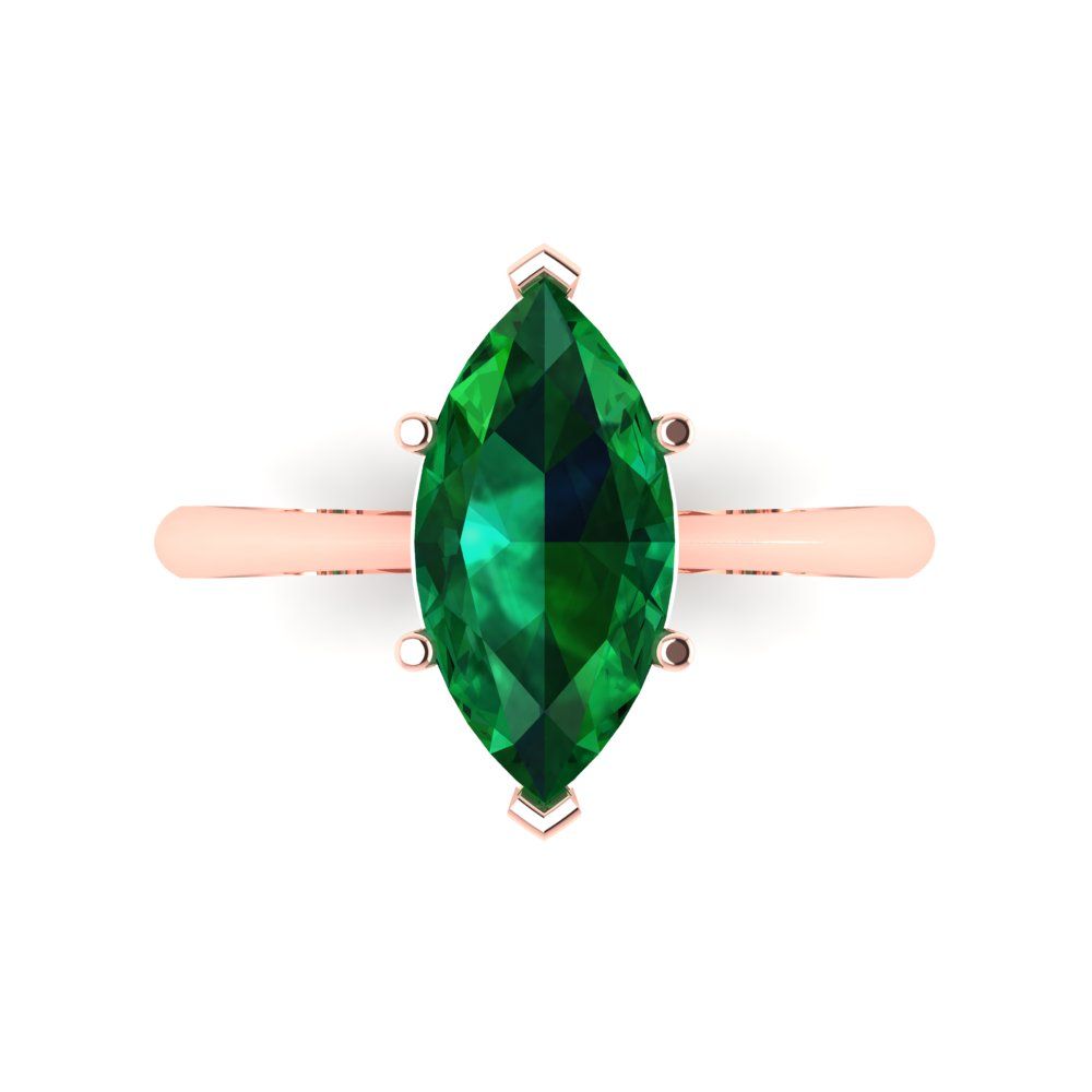 2.5 cttw Simulated Emerald Solitaire  Engagement Ring - Solid Gold (Marquise Cut ,13x6.5mm)