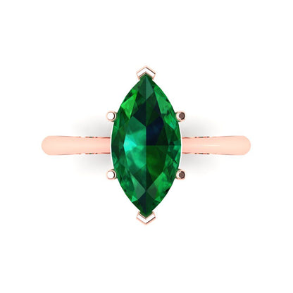2.5 cttw Simulated Emerald Solitaire  Engagement Ring - Solid Gold (Marquise Cut ,13x6.5mm)